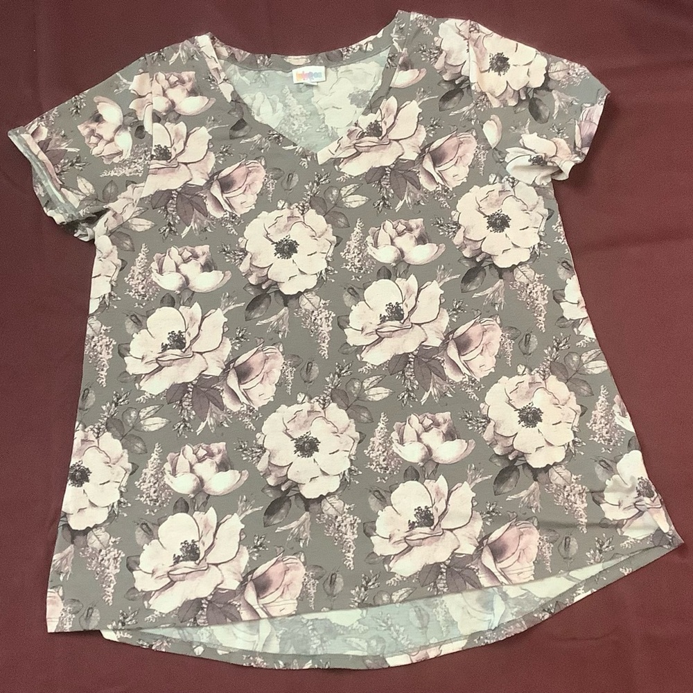 LuLaRoe Floral Short Sleeve Tee - Gray and Pink